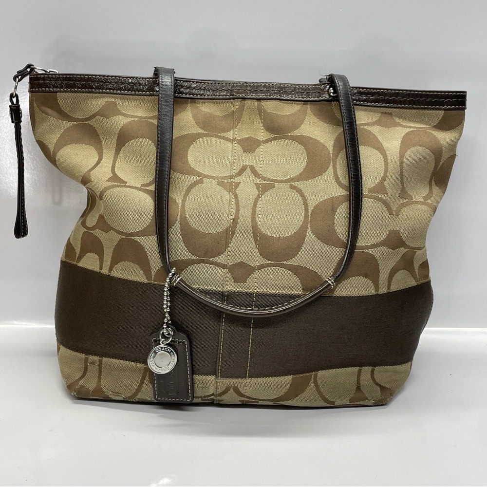Coach Signature Canvas Leather Crossbody Shoulder Handbag  Brown Purse